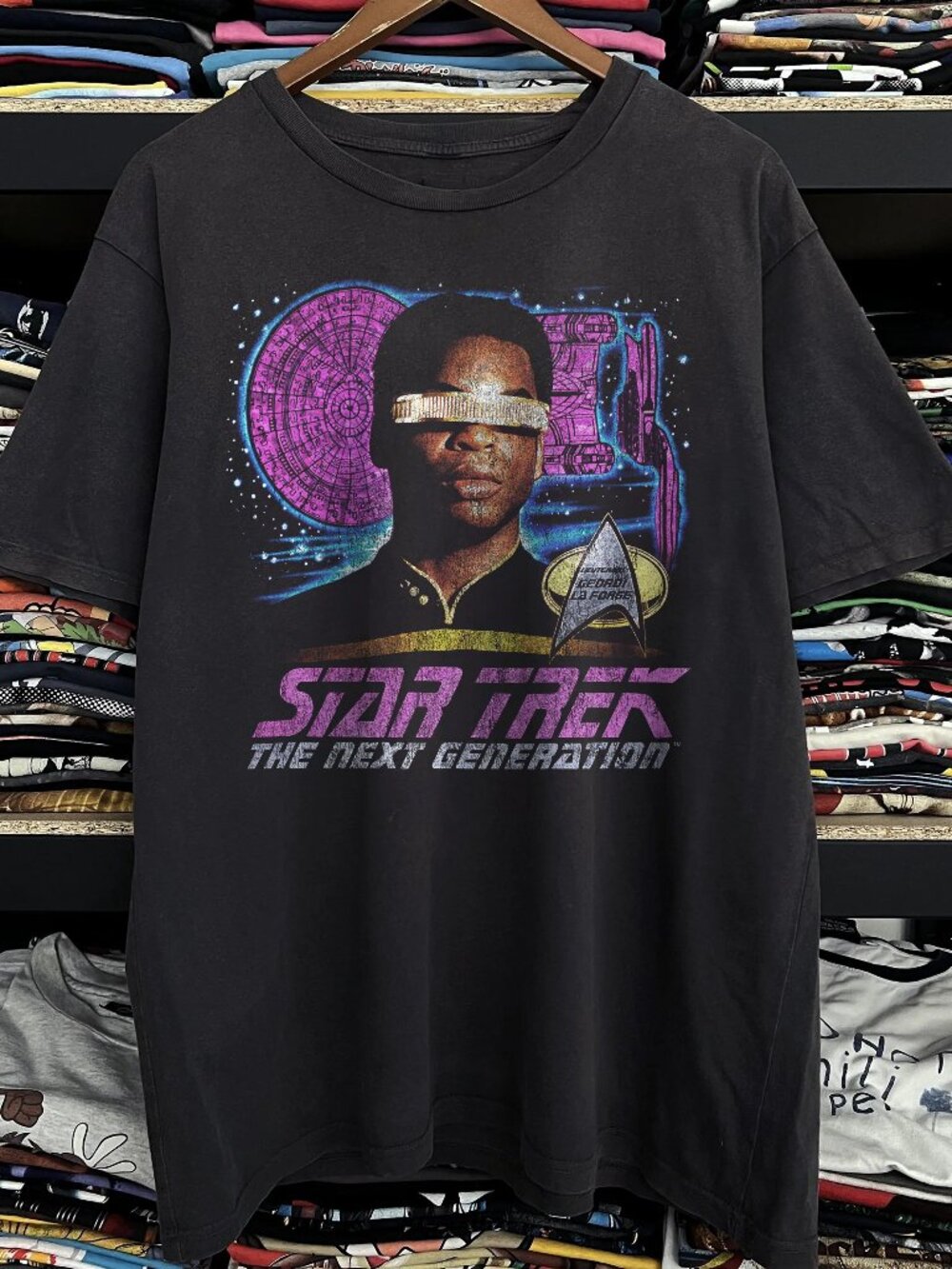 Vintage Star Trek The Next Generation - Lieutenant Geordi La Forge Washed Black